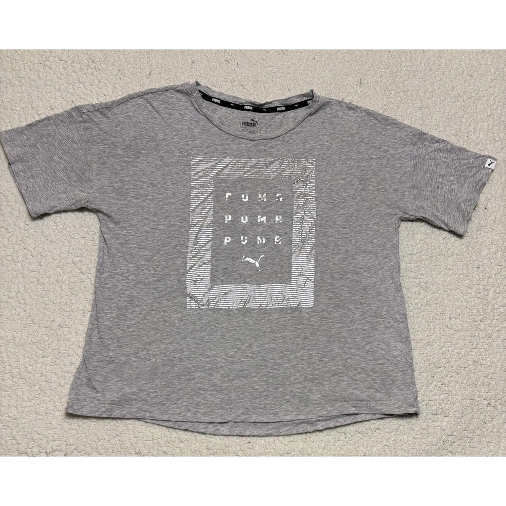 PUMA Mens Graphic Tee Silver Foil Print Gray T-shirt Size M 852623